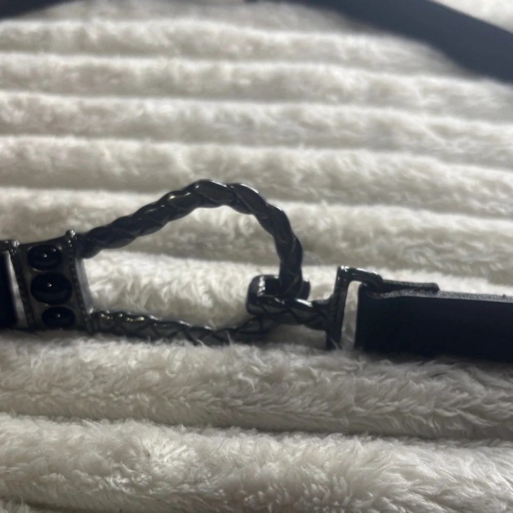 Chico's Braided Black Leather Strap with Dark Gunmetal Hardware